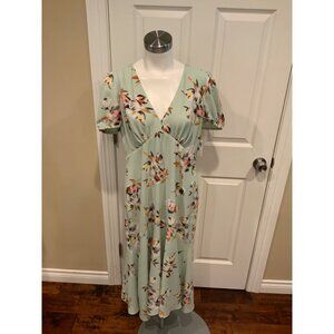 Lauren Ralph Lauren Light Green Floral V-Neck Maxi Dress, Size 12